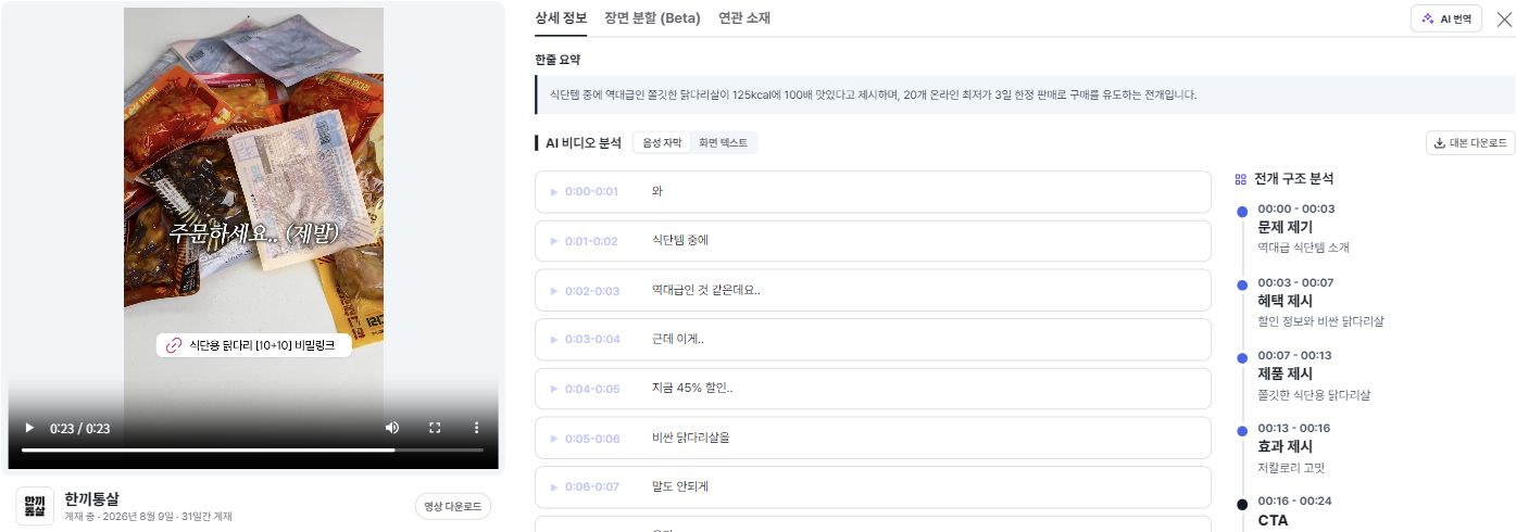 FREND 실제 광고 상세 대본 분석 화면